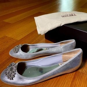 Badgley Mischka Embellished Silver Ballet Flat